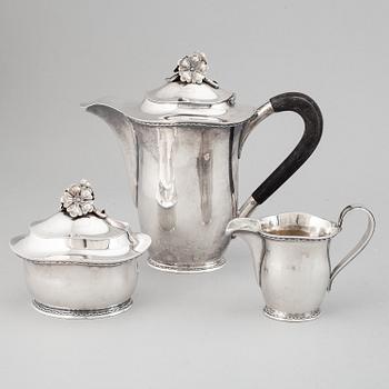 Carl Fredrik Carlman, kaffeservis 3 delar, silver, Stockholm 1961.