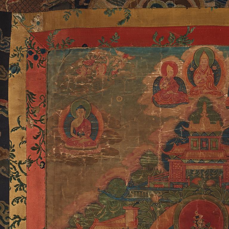 Thangka, grön Tara, tusch och färg på duk. Tibet, 1800-tal.