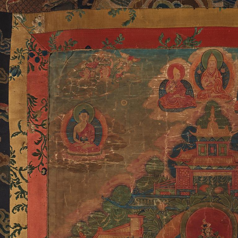 Thangka, grön Tara, tusch och färg på duk. Tibet, 1800-tal.