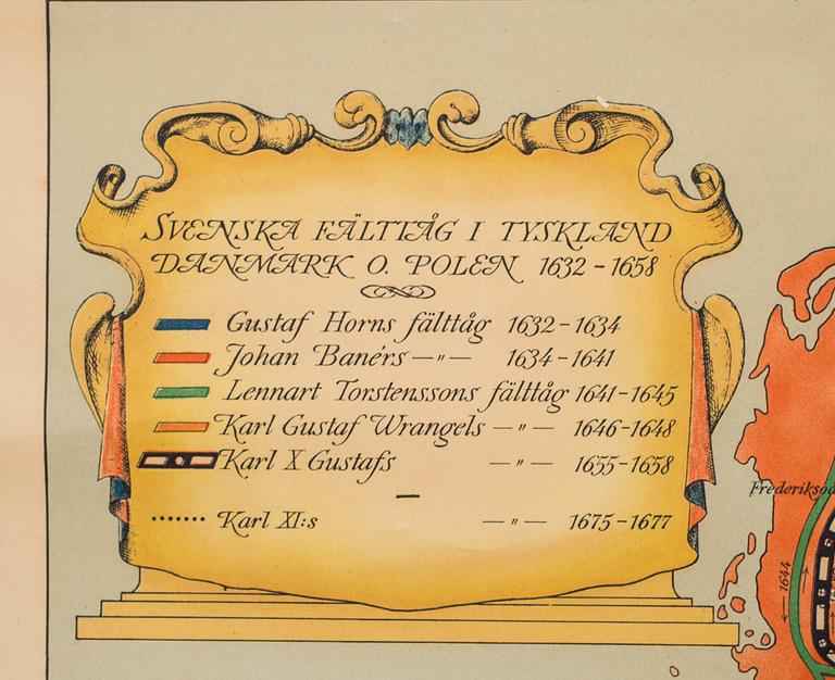 SKOLKARTA ÖVER EUROPA, "Svenska Stormaktsväldet och dess krig", P.A Norstedt och Söners förlag. Tyckt Stockholm 1946.