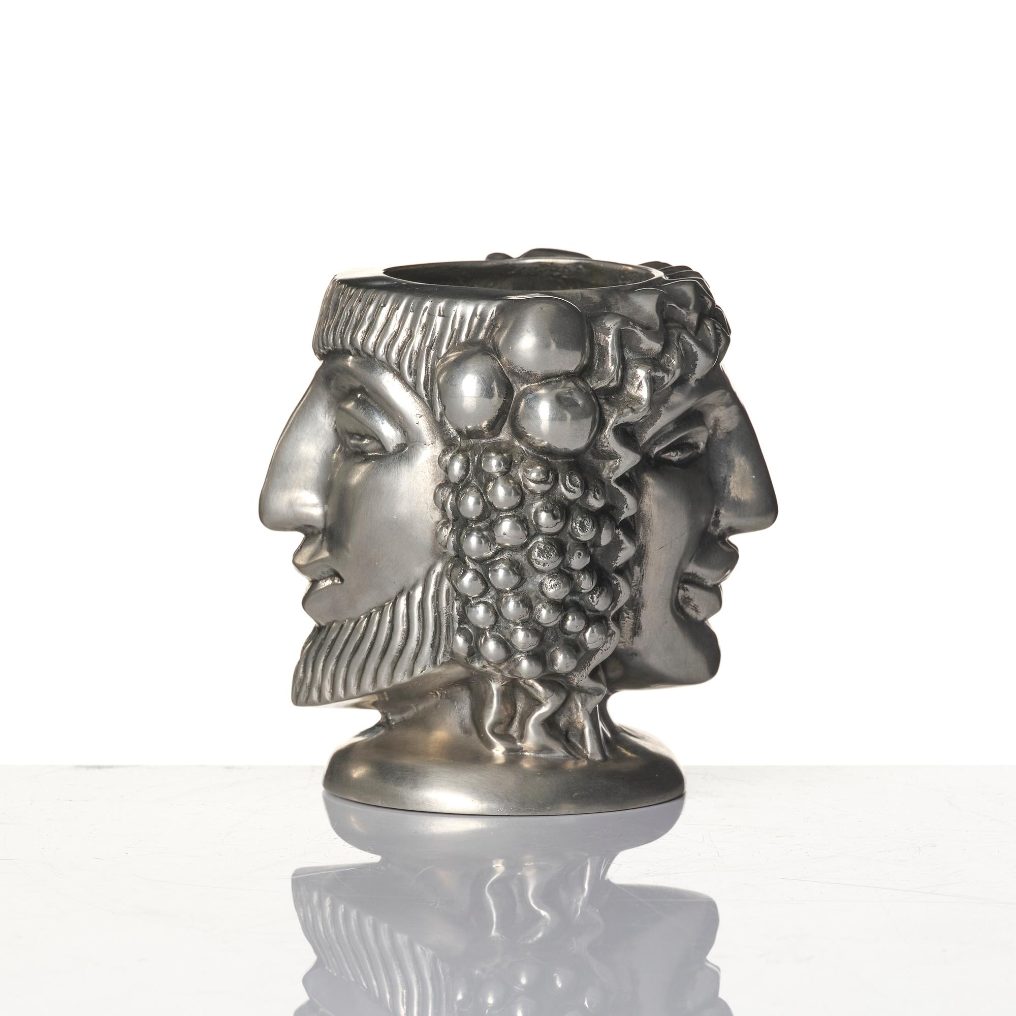 Anna Petrus, a pewter vase, 'Janushuvud', Firma Svenskt Tenn, Stockholm, 1974.