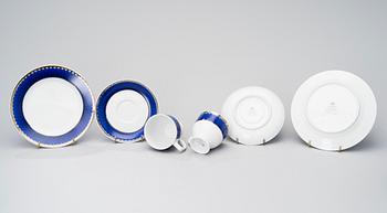 SIGVARD BERNADOTTE, 43 piece, porcelain tableware, "Christineholm"/"Marianne Royal Blue" Millenium 2000.