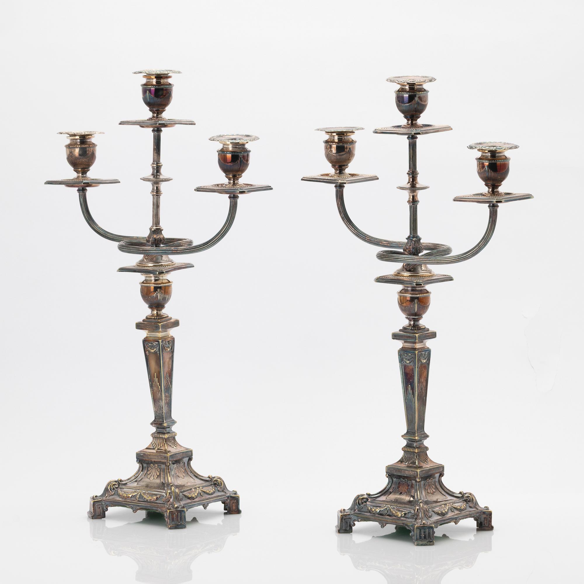 Pair of candelabra, nickel silver, Empire style, first half of the 20th century.