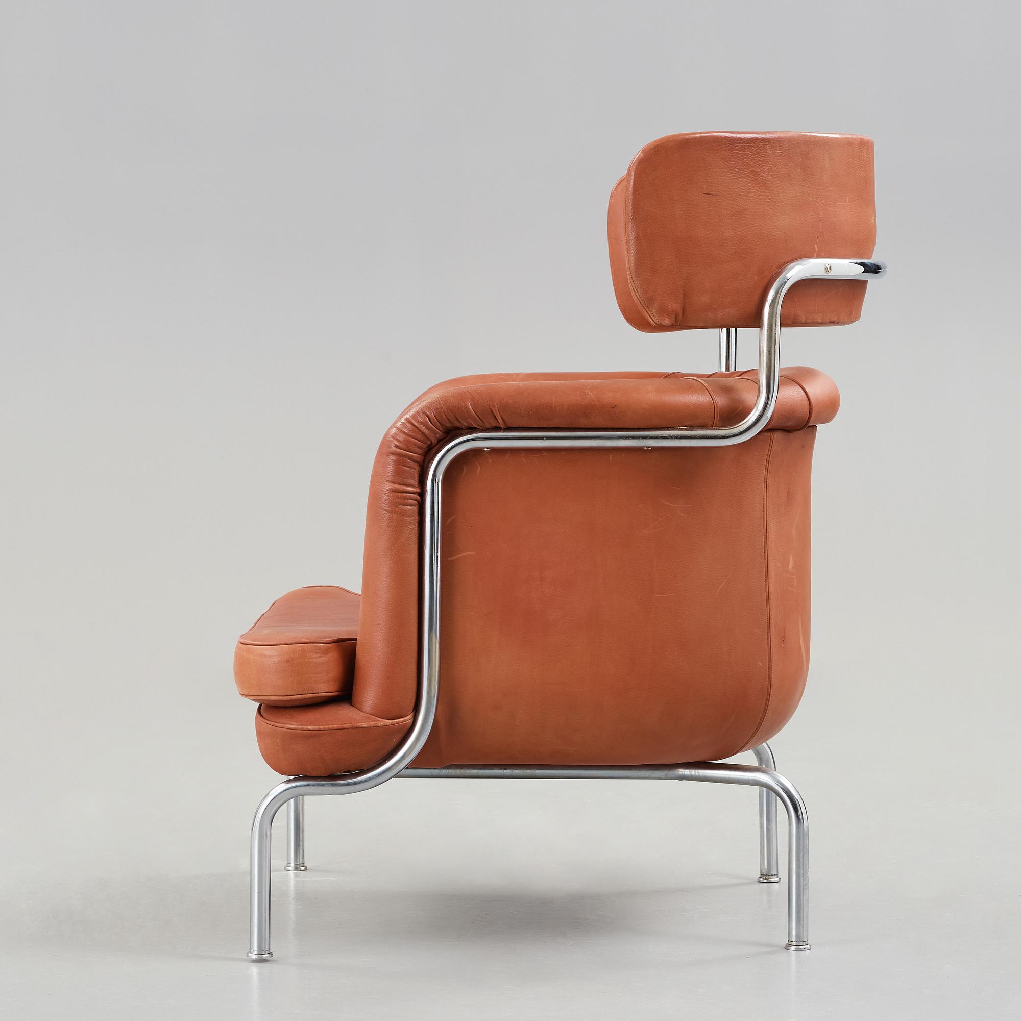 A Tommy Sundberg 'Sheraton' chromed tubular steel and leather easy chair, designed for Sheraton Hotel, Stockholm in 1971.
