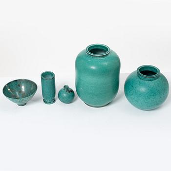 Wilhelm Kåge, A group lot of five Swedish 'Argenta' vessels, 20th century.