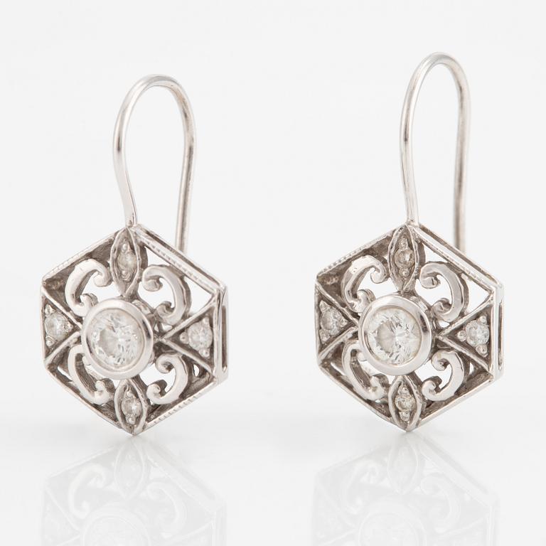 Earrings, a pair, white gold with brilliant-cut diamonds.