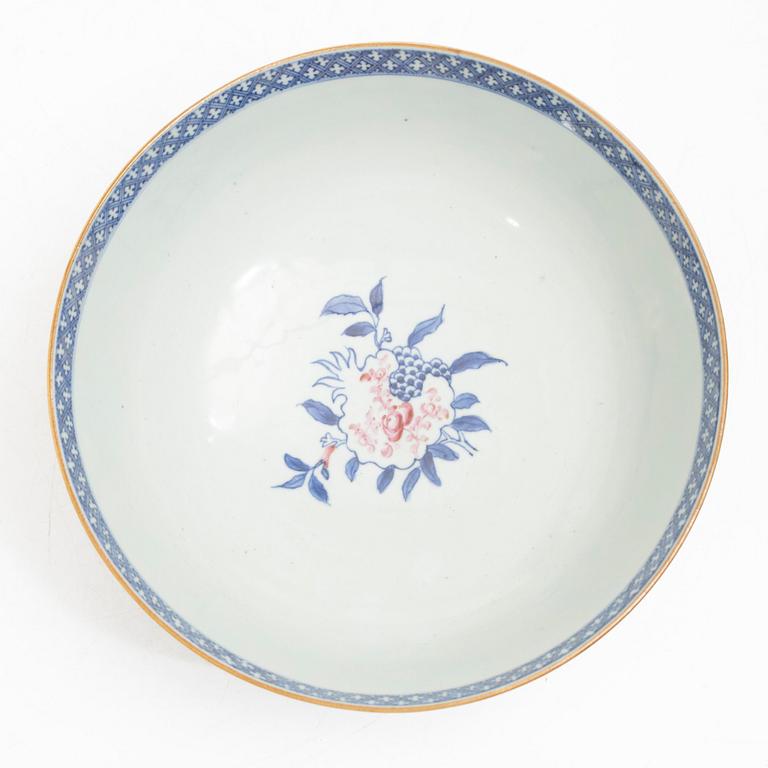 Three porcelain punch bowls, China, Qianlong (1736-95).