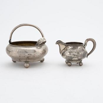 a silver sugar bowl and creamer, different unknown masters, St.Petersburg, Russia, 1882-1899.