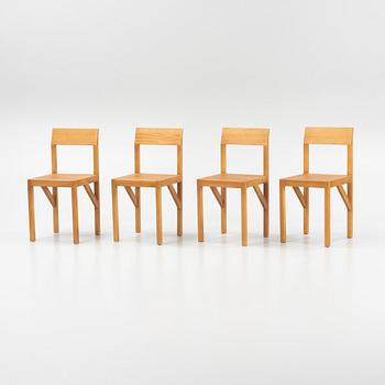 A set of four signed stained pine 'Bracket Chairs' by Frederik Gustav for Frama, Copenhagen 2023.