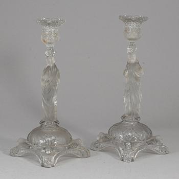 A pair of moulded glass candlesticks,  ca 1900.