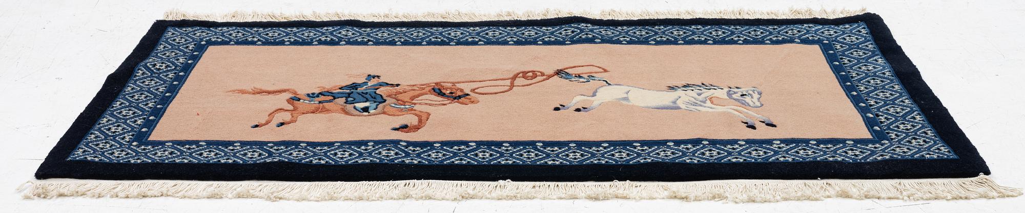 A pictorial chinese rug,  c. 153 x 78 cm.
