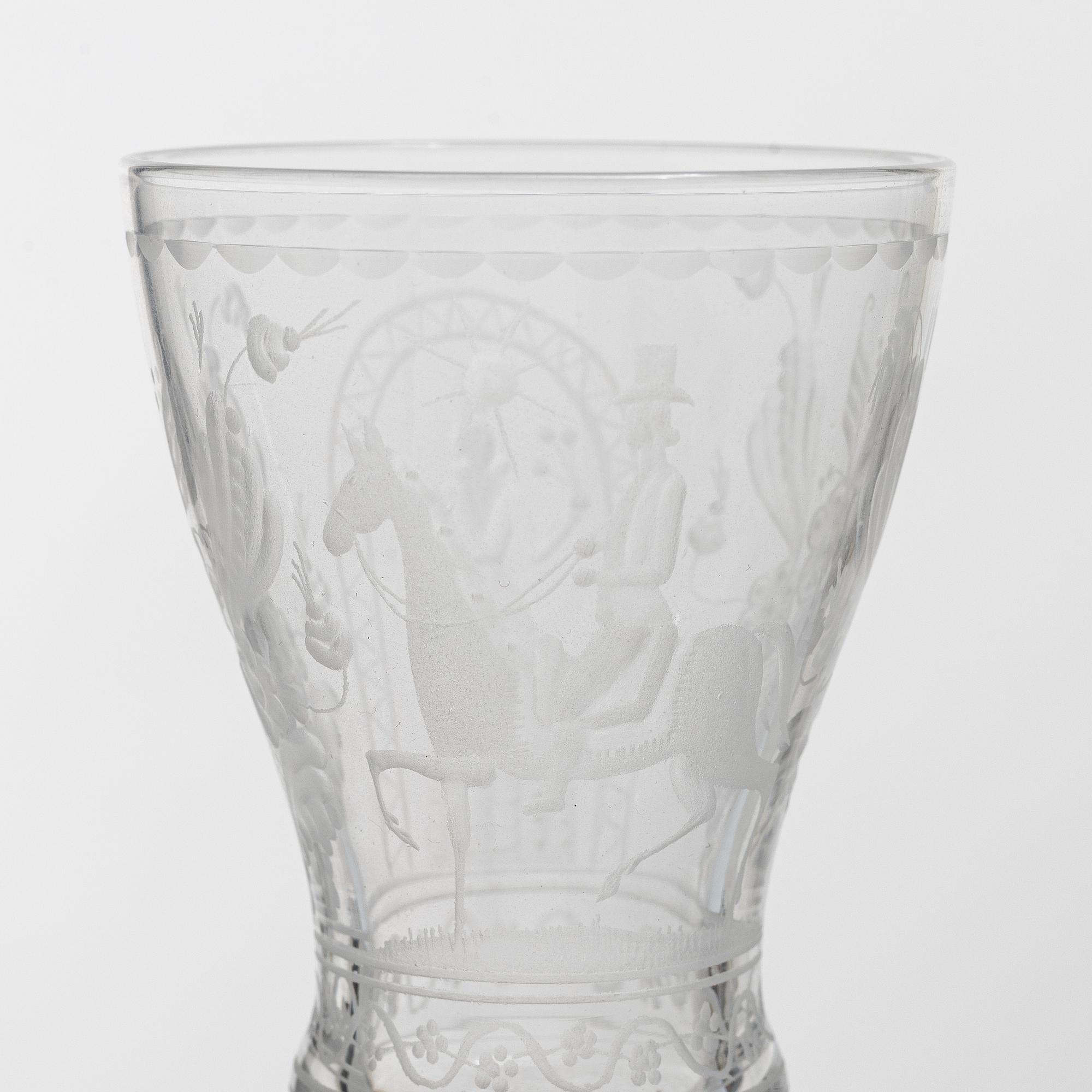 Vicke Lindstrand, nine 'Dalecarlia' sherry glasses, Kosta Boda.