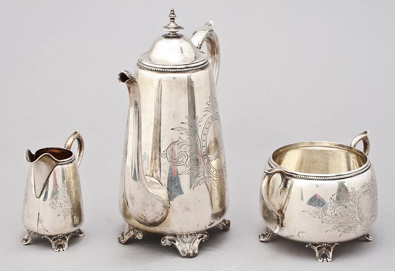 KAFFESERVIS, 3 delar, silver, bl. a Frans Holm & Co, Göteborg, 1888. Vikt 1090 g.