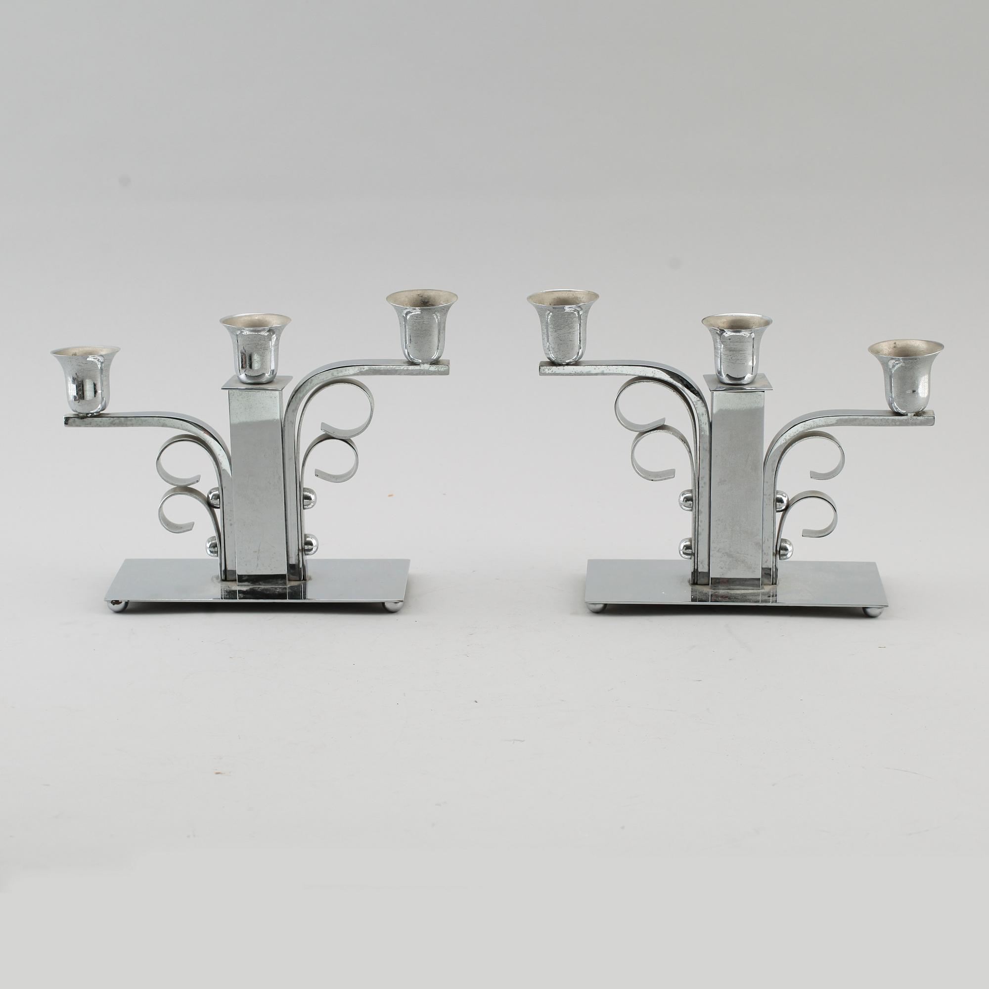 KANDELABRAR, 1 par, nysilver, art déco, 1900-talets första hälft.