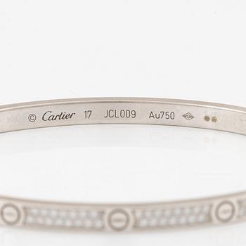 Cartier armband "Love", liten modell, 18K vitguld med runda briljantslipade diamanter.
