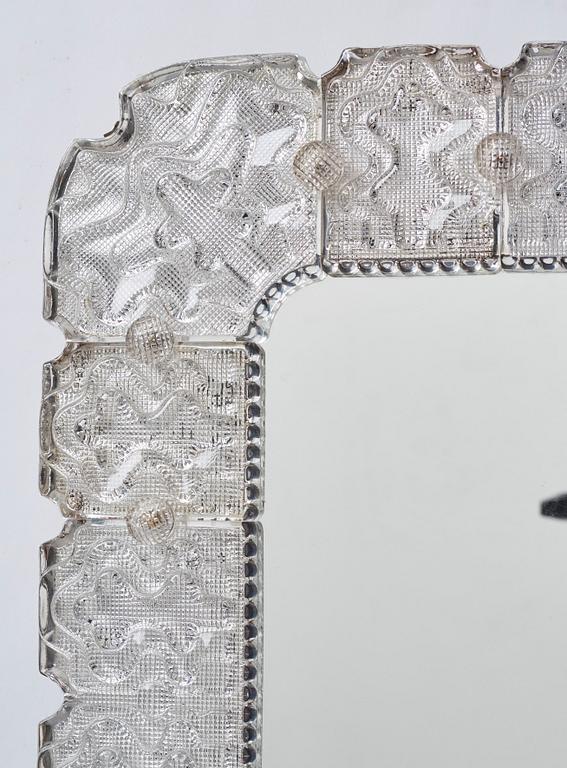 Carl Fagerlund, a Swedish Modern cast glass framed mirror, Orrefors ca 1940-50's.