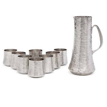 A Tapio Wirkkala sterling silver set of a pitcher and eight beakers, Kultakesus, Finland 1972 (pitcher), 1978.