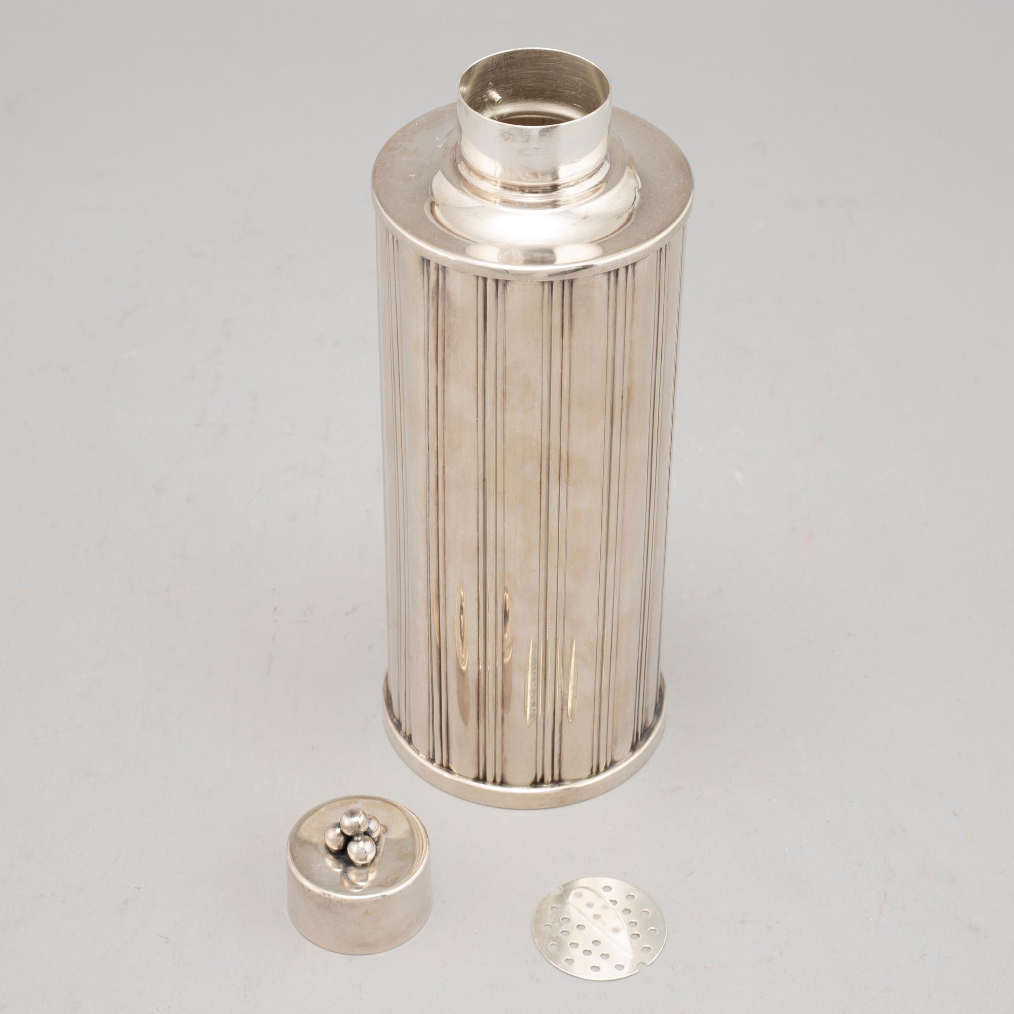 Cocktailglas, 6 st, samt shaker, nysilver, GAB samt Tesi, 1900-talets mitt.