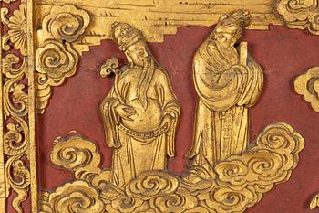 Relief/dekordel, skulpterat trä. Qingdynastin, 1800-tal.