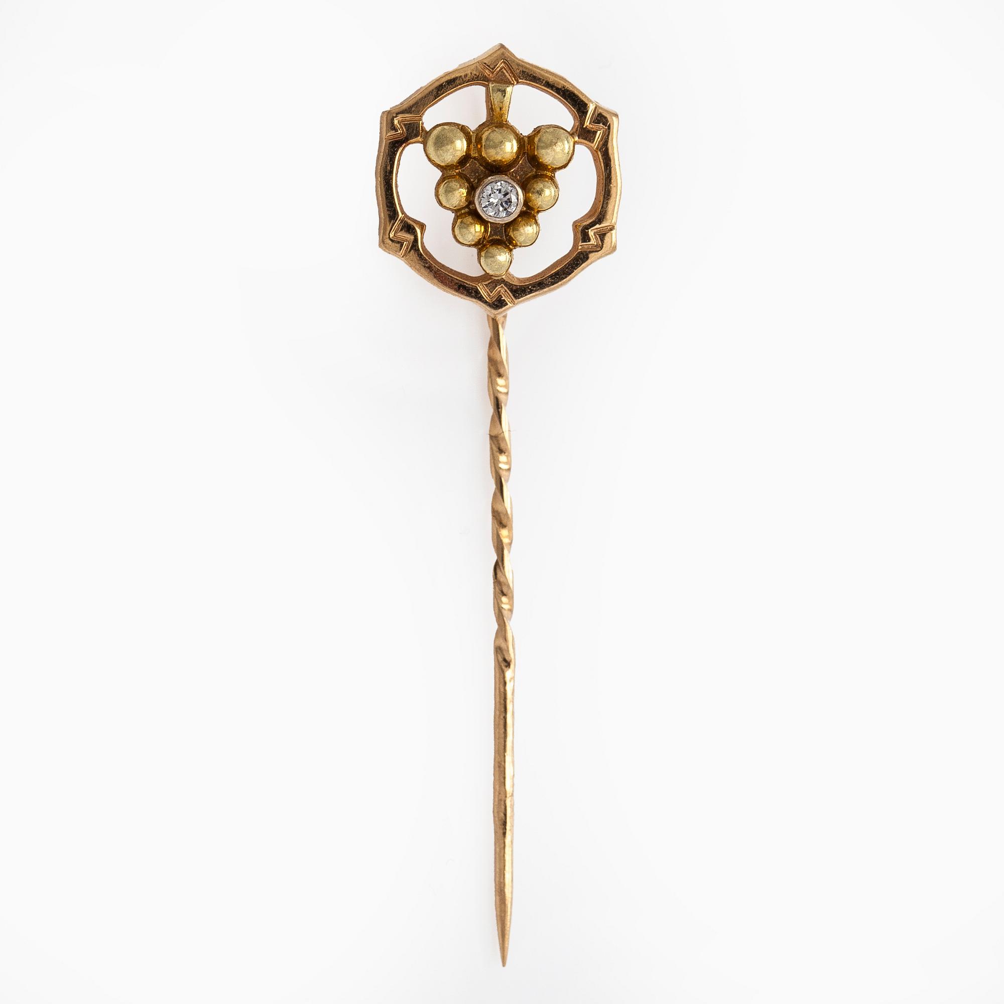 Slipsnål / kråsnål, briljantslipad diamant, 18K guld.