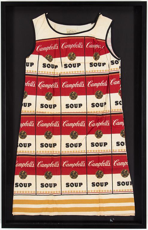 "The Souper Dress", färgserigrafi på bomull/pappersklänning, ca 1965.