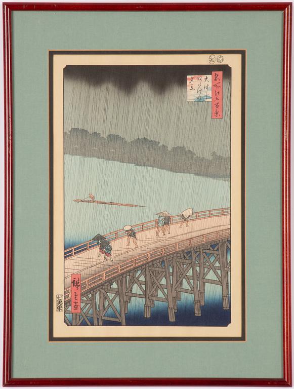 Ando Utagawa Hiroshige, efter, 'Sudden Shower over Shin-Ōhashi Bridge and Atake'. 1900-tal.