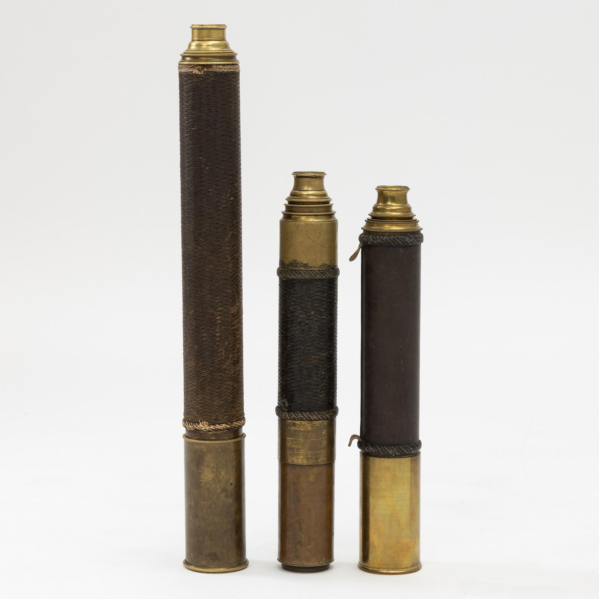 Three telescopea, 19th century.