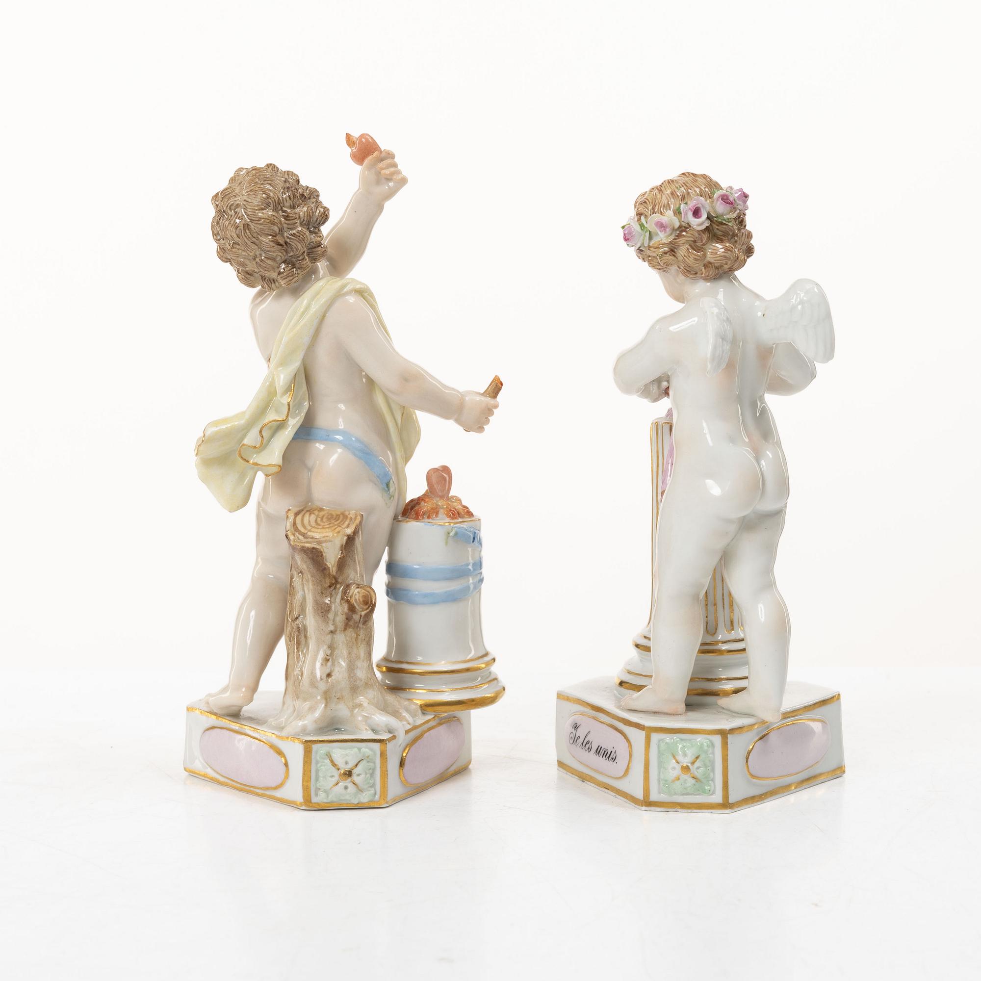 Meissen, A pair of porcelain figures, "Je les punis" and "Je les unis", from the "Devisenkinder"-series, around 1900.