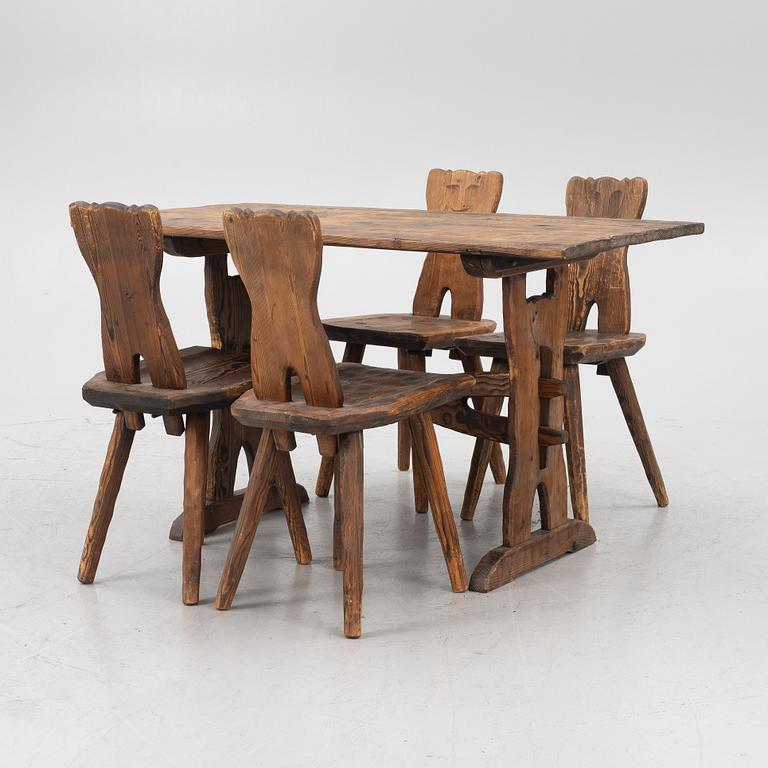 Dining group, 5 pieces, so-called sports cabin furniture, mid-20th century.