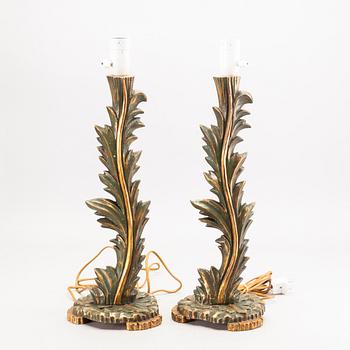 A pair mid 20th century wood table lamps form Paoletti, Firenze Italy.
