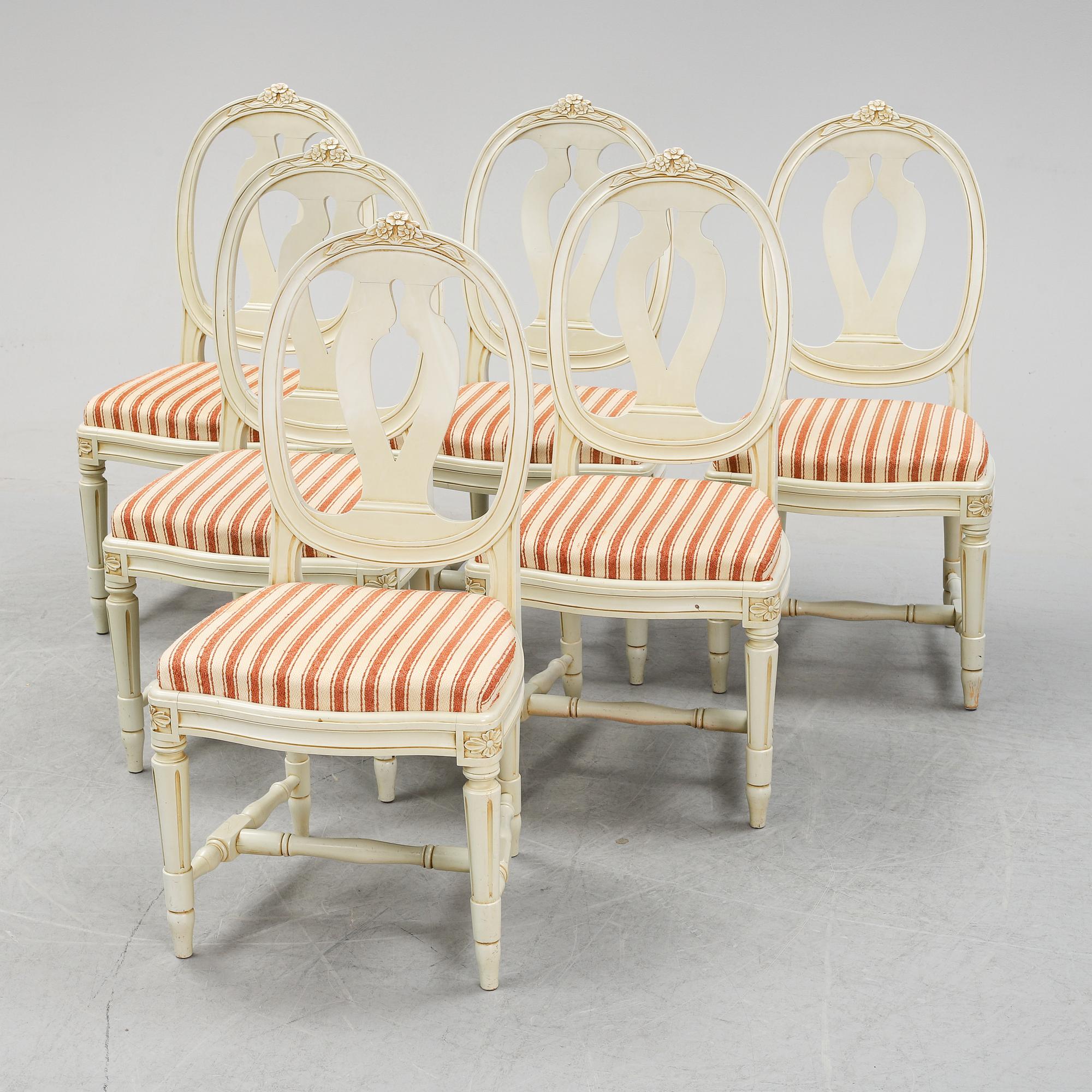 Six Gustavian style chairs, second half of the 20th Century.