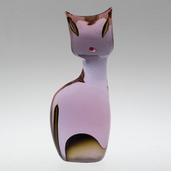 A glass sculpture of a cat, with signature "Tosi Alberto 1968 Murano".