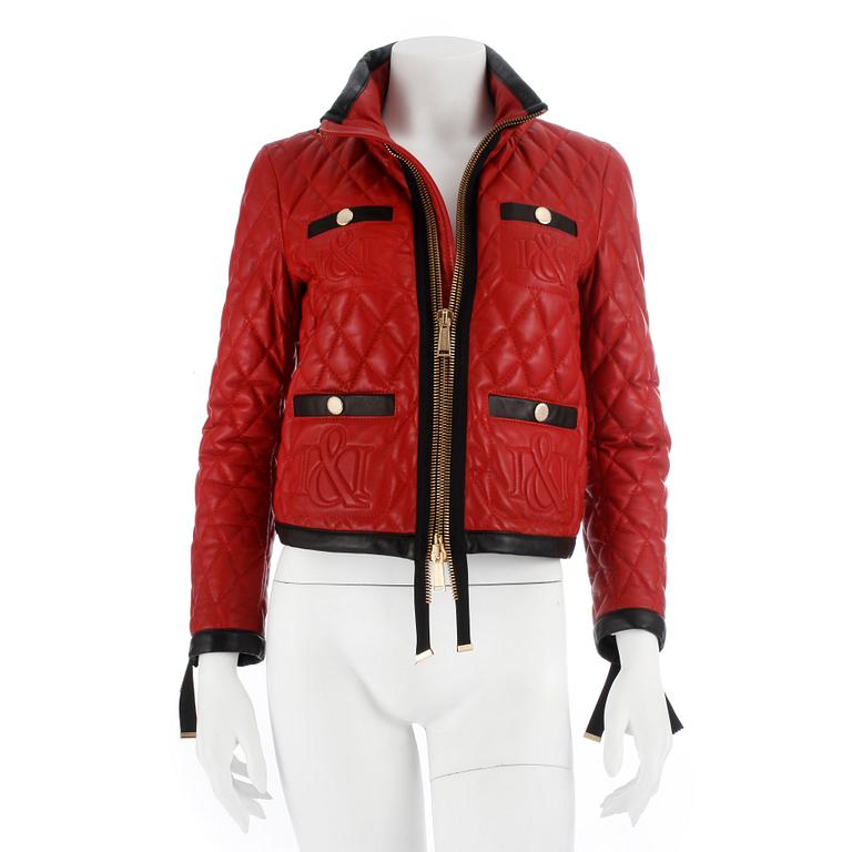DSQUARED, a red letaher jacket, size 40.