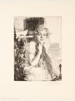 Anders Zorn · ANDERS ZORN, etsning, utförd 1904, signerad med blyerts.