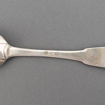 Matskedar och matgafflar, 6 st (3+3), silver, Lausanne 1700-tal.