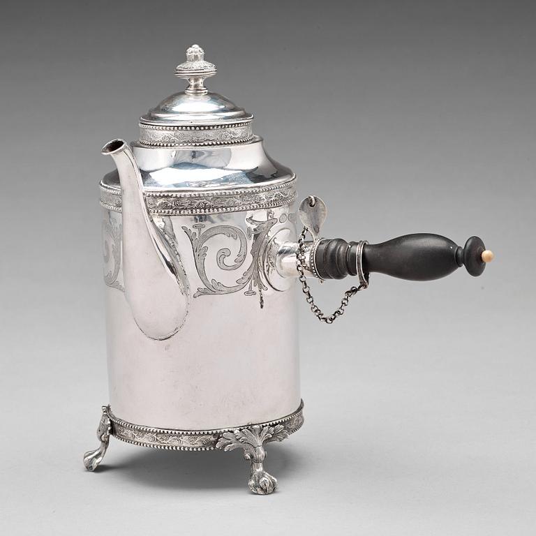 A Swedish late 18th century silver coffee-pot, mark of J. Henrik Frodell, Stockholm 1797.