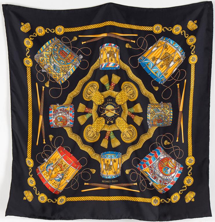 A silk scarf by Hermès "Les Tambours".