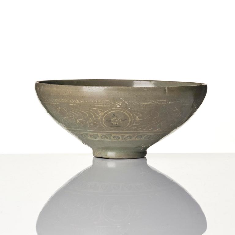 Two inlaid celadon stoneware bowls, Korea, Goryeo dynasty (13th century).