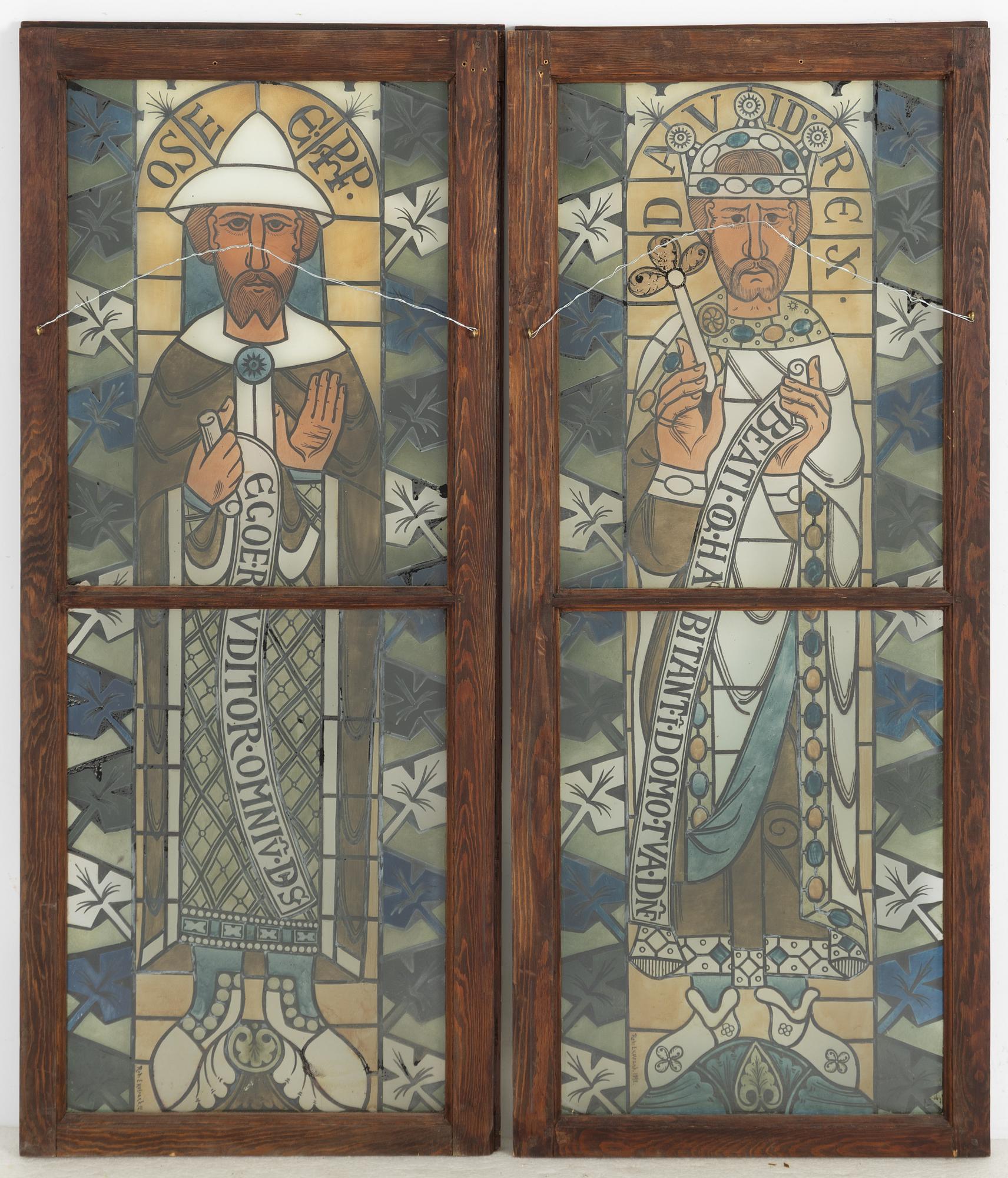 A pair of painted windows, around 1900.