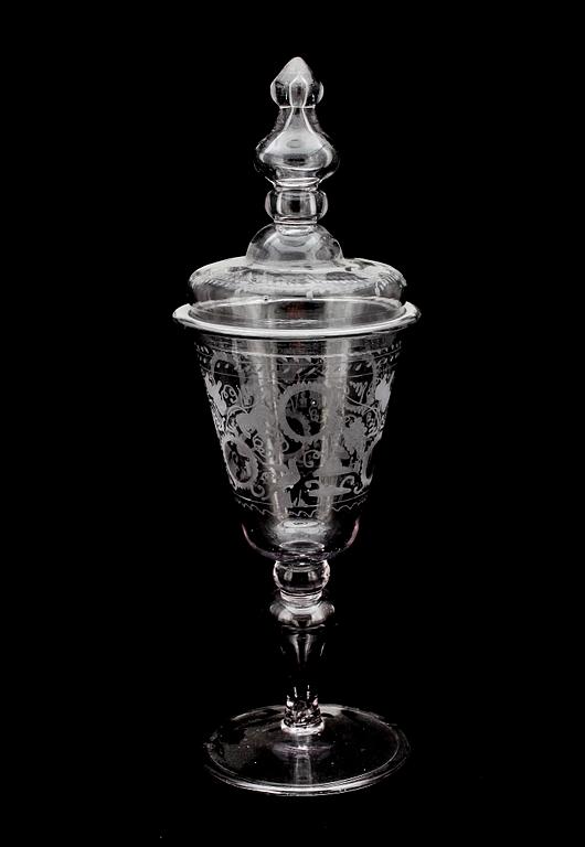 POKAL MED LOCK, glas. 1700-tal.