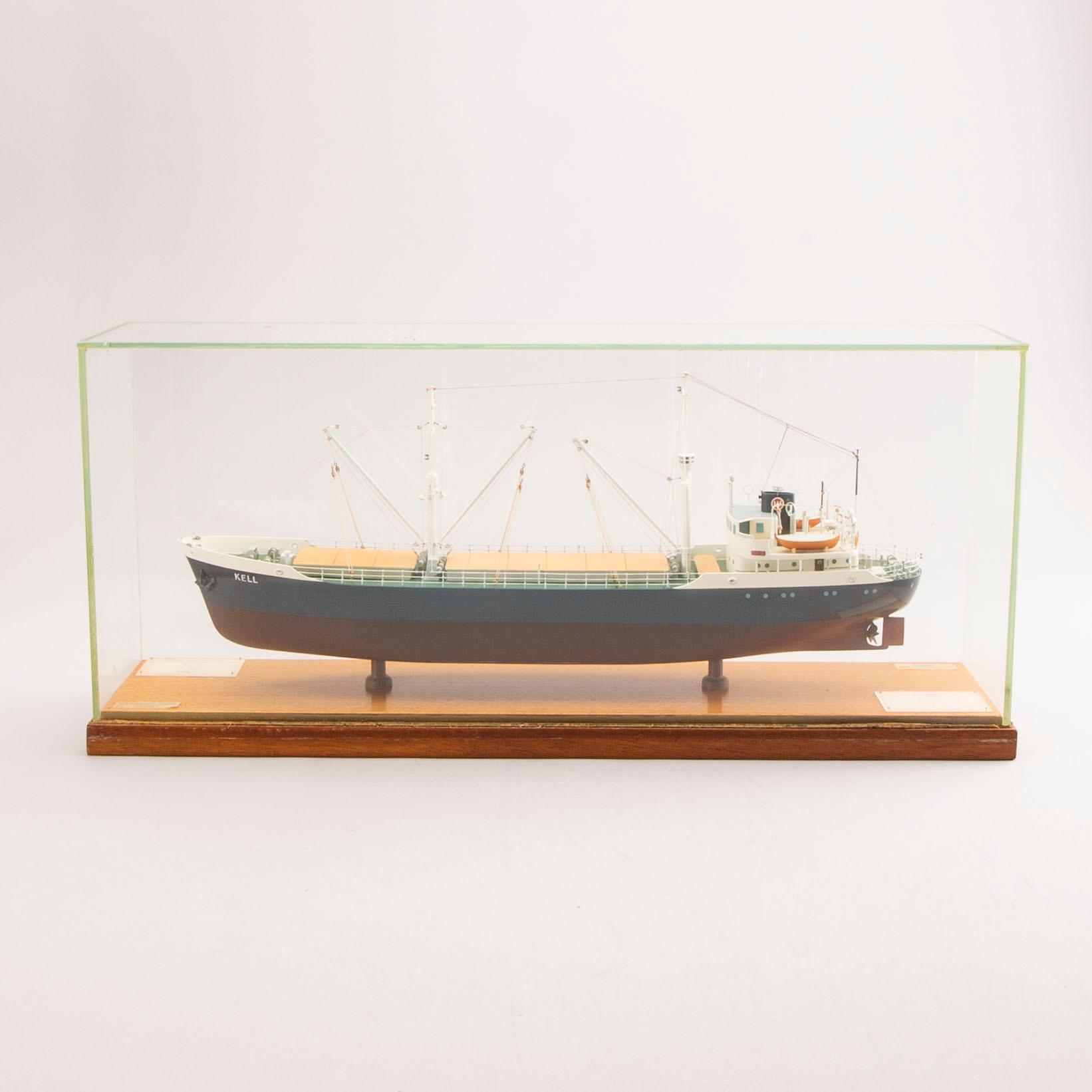 A ship model, M/S Kell, launched 1948.