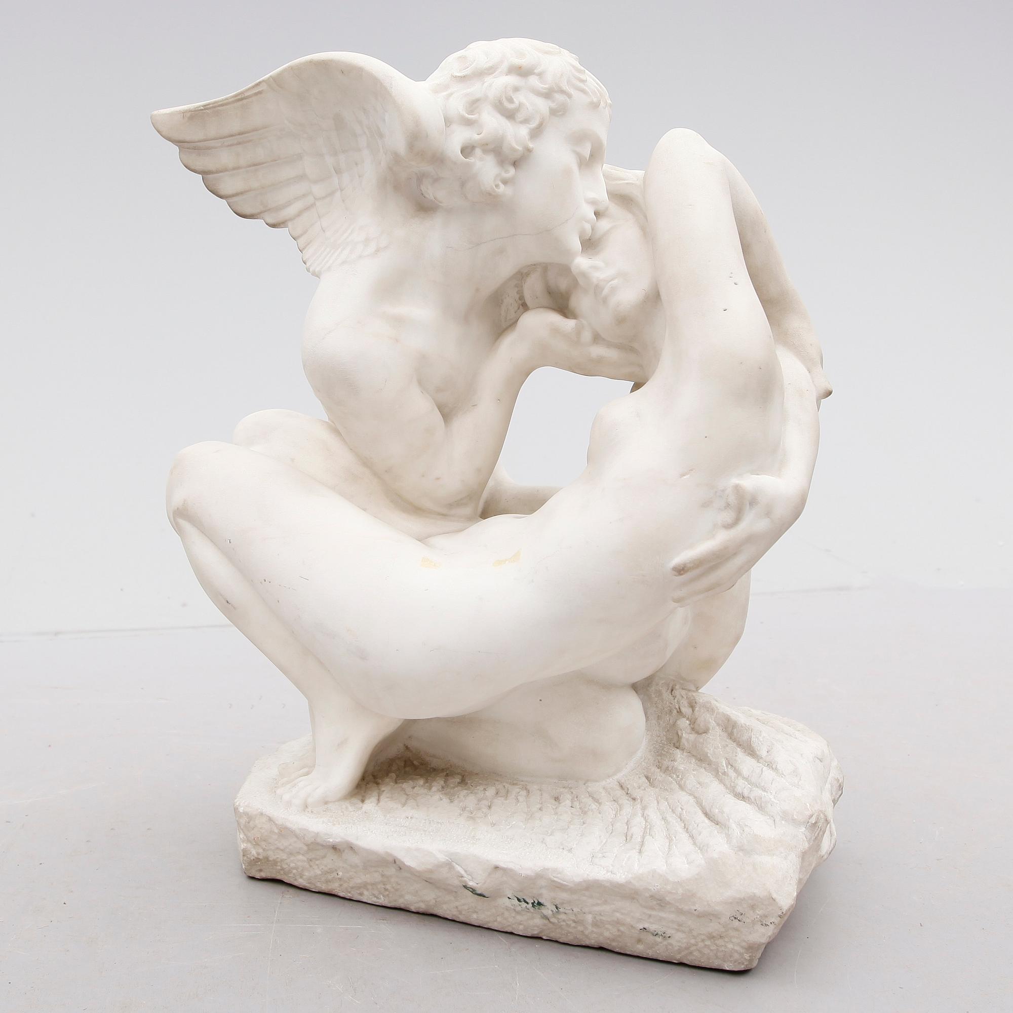 SKULPTUR, marmor, otydlig monogramsignering, 1800-tal.