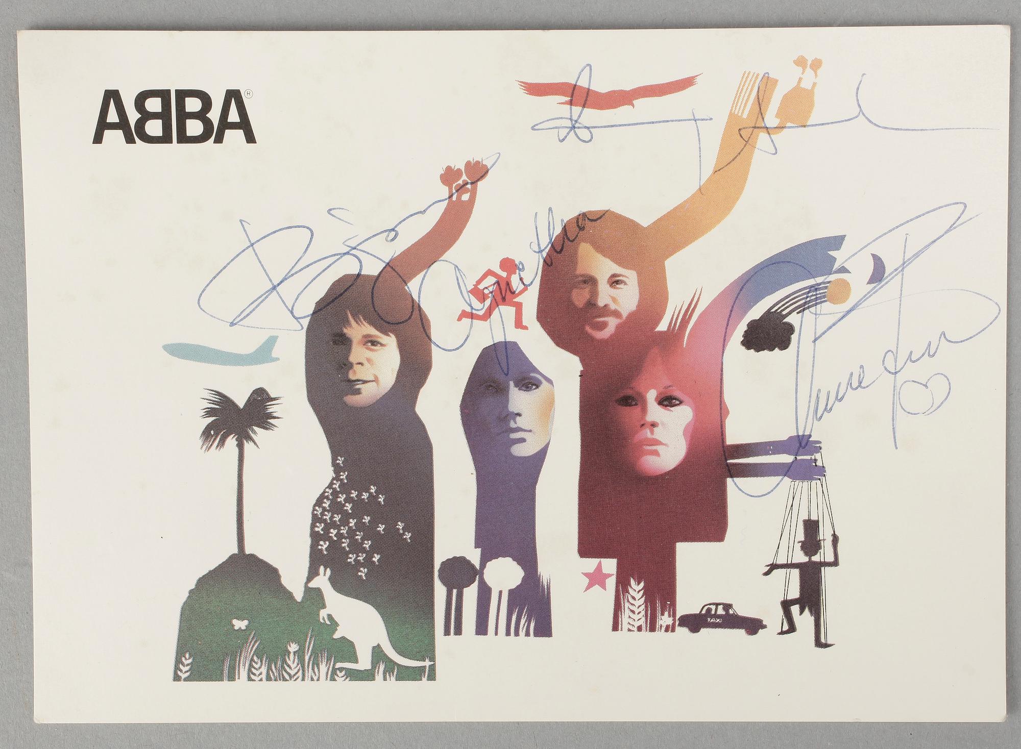 ABBA-AUTOGRAFER, 4 st på vykort, egenhändiga.