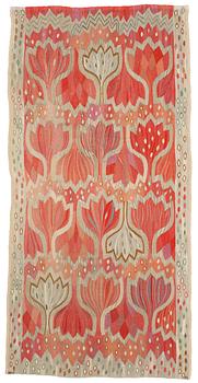 TEXTILE. "Röd Crocus". Tapestry variation. 219,5 x 111 cm. Signed AB MMF AML.