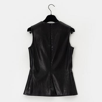 The Row, a black leather top and pants, size 0.