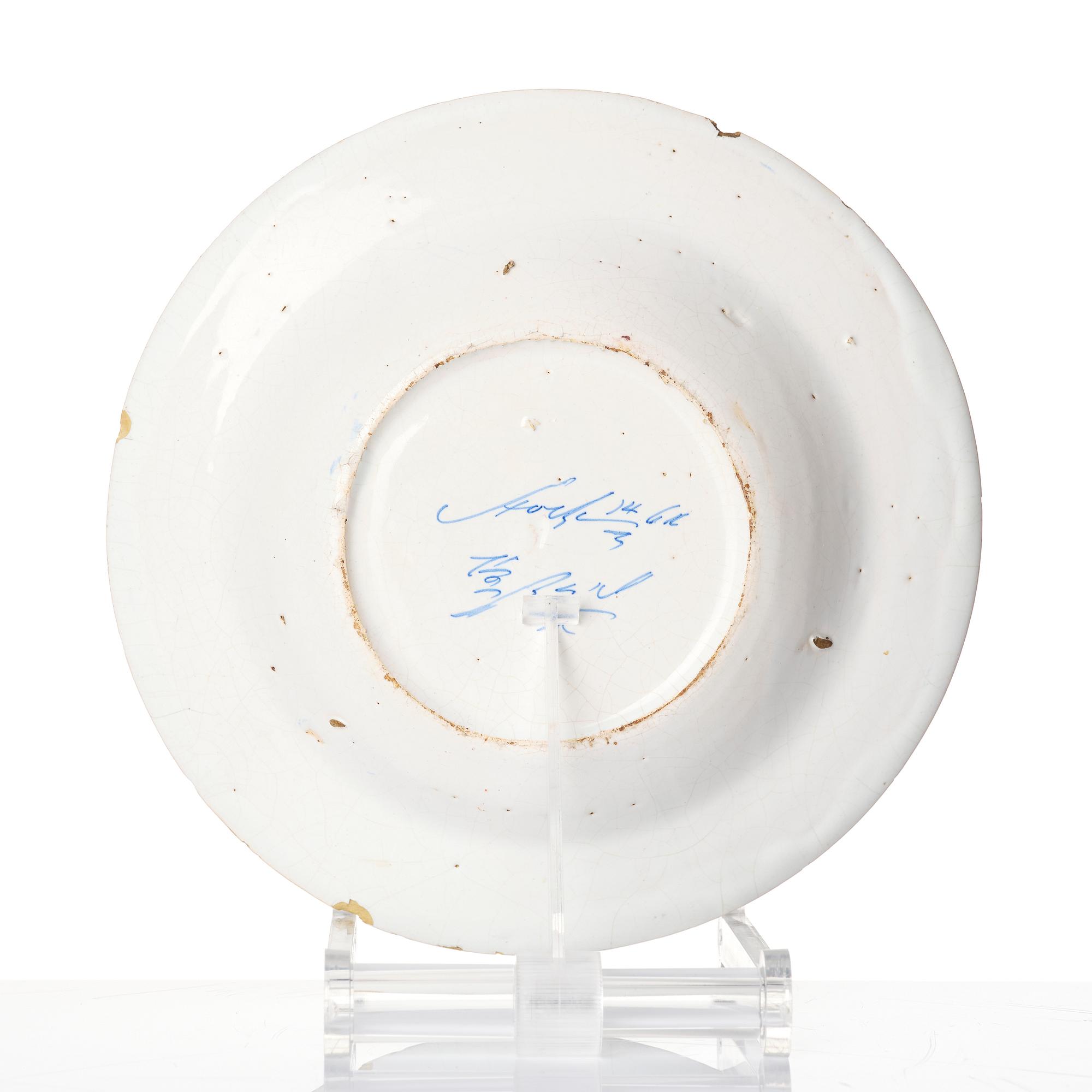 A Swedish faiance dish, Rörstrand Stockholm, dated 1761.