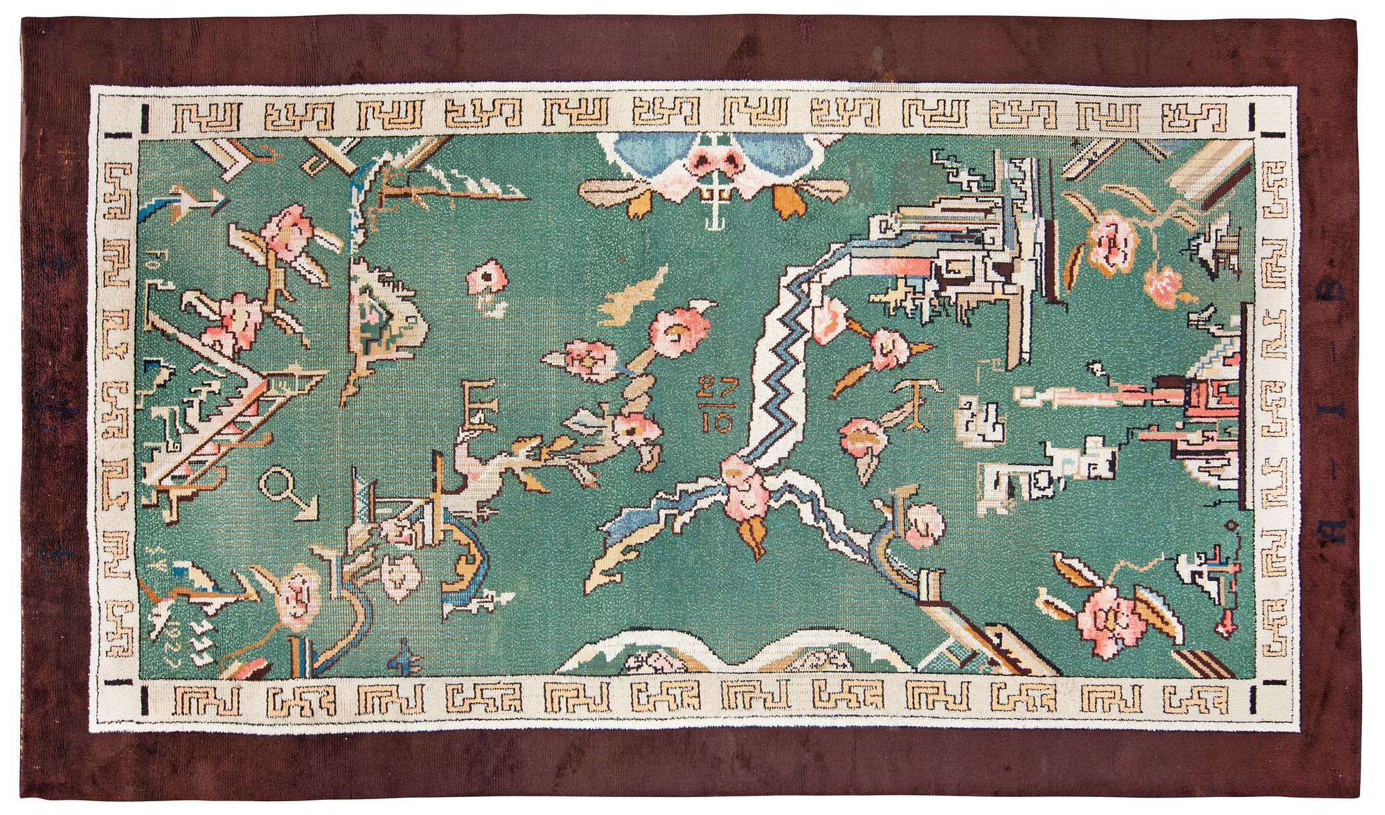 CARPET. Knotted pile (Flossa). 543 x 307,5 cm. Signed Fo SY (?) 1927 (Einar Forseth).