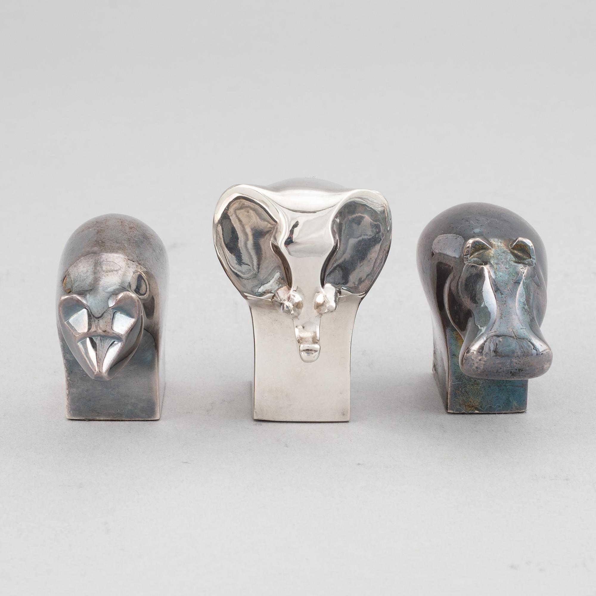 Gunnar Cyrén, figuriner, 3 st, silverpläterad zink, Dansk Designs, Japan.