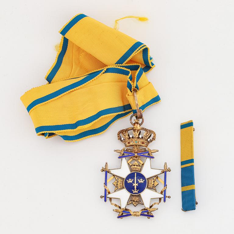 Ordenstecken, Kungliga Svärdsorden, kommendör, förgyllt silver och emalj. C.F Carlman, Stockholm.