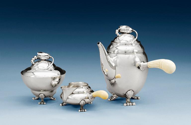 A GEORG JENSEN three pcs of coffee set, Copenhagen 1918-24.